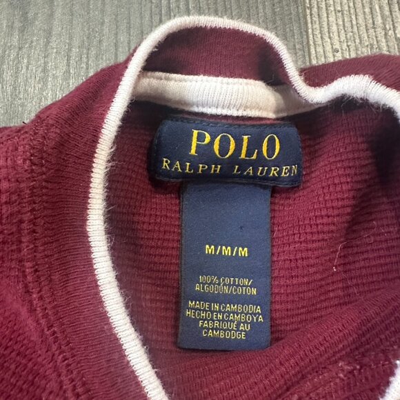 Polo Ralph Lauren Men Waffle Knit Thermal Shirt Medium Maroon Long Sleeve Cotton - Picture 4 of 7